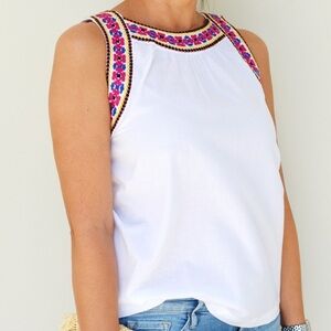 Old Navy Women’s White Sleeveless Top with Colorful Embroidery Size L